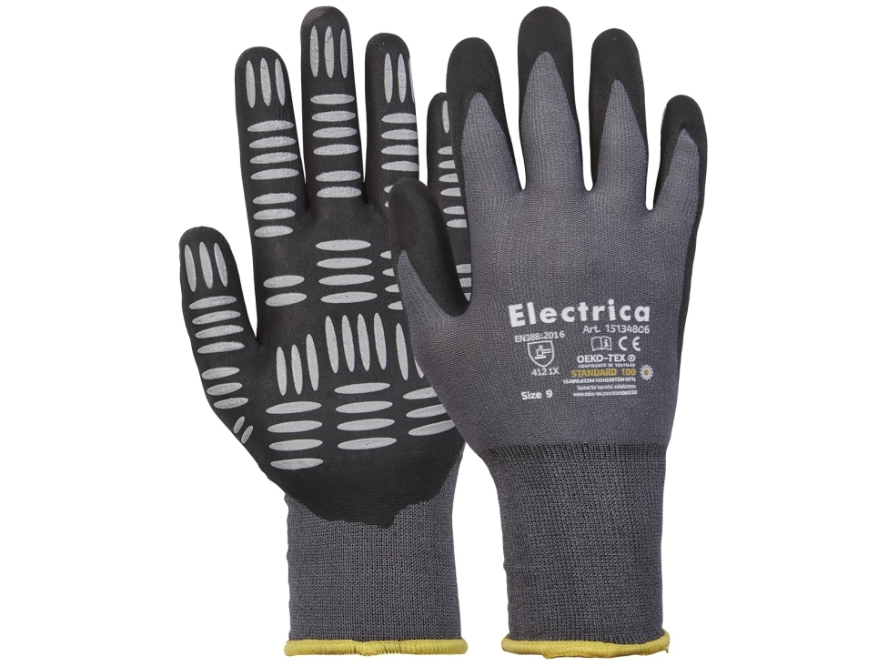 Basishandske af polyester-/spandex strik. Belægning af nitril-foam Electrica S.10