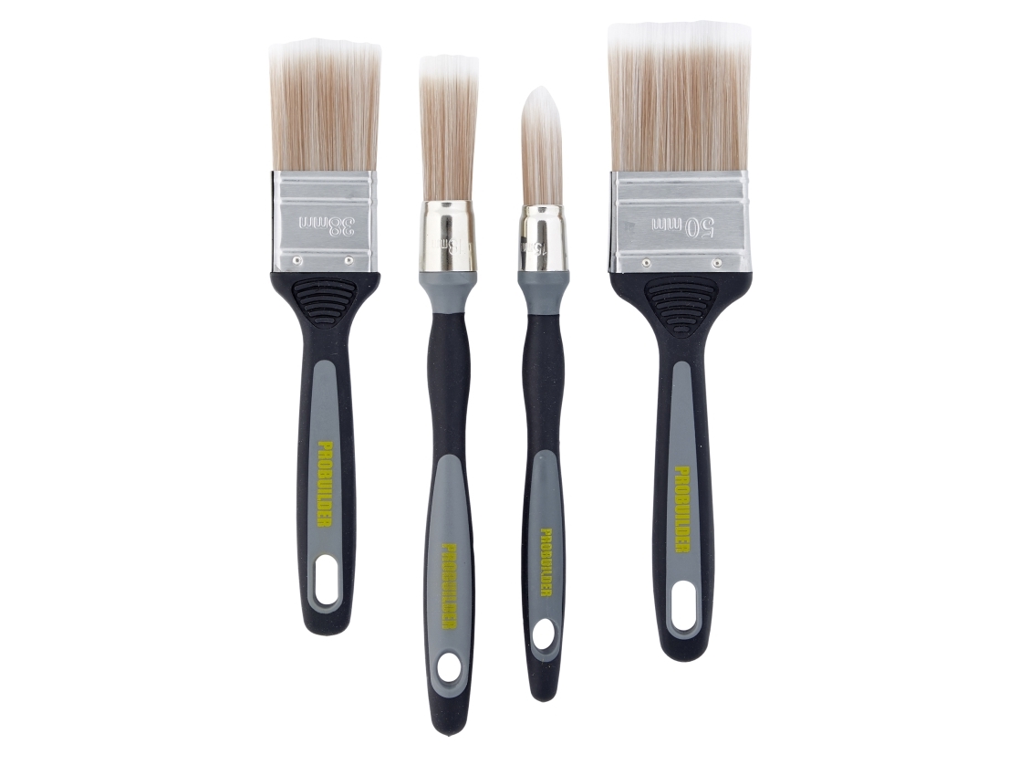 Penselsæt softgrip 4 stk 1 x 18 mm og 1 x 15 mm rundpensel, 1 x 38 mm og 1 x 50 mm fladpensel
