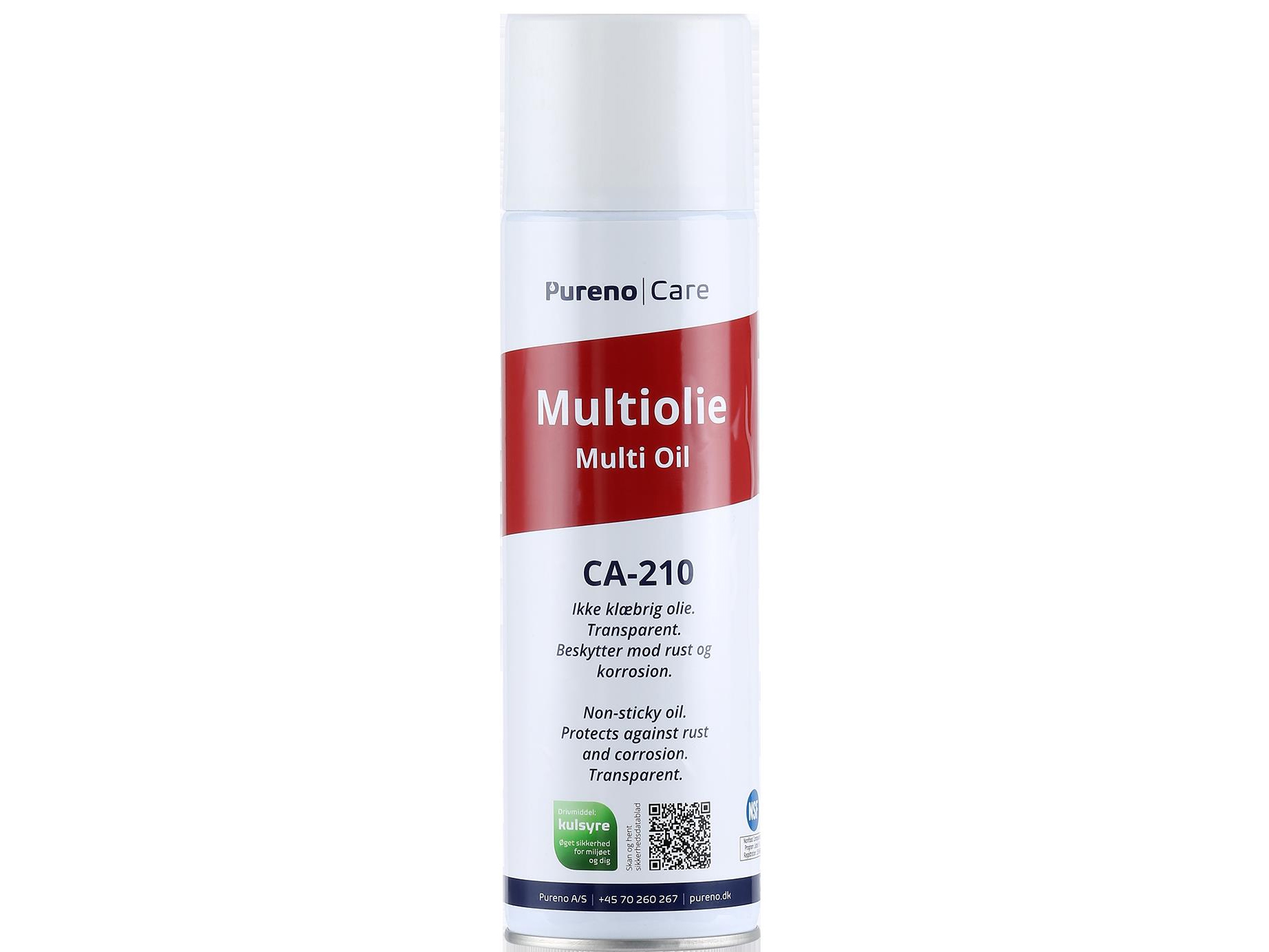 Multiolie NSF 500ml spray. Drivmiddel kulsyre. Syrefri olie.  Det er ikke en klæbroig olie. Modstår vandudvaskning.