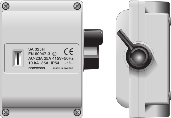 Sikkerhedsafbryder 25A 3P+N+H+J Grå med sort aflåselig greb 4xM25 11kW IP54