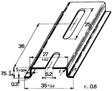 DIN skinne TS35/F5, 7,5 mm høj med hul 5,2x25 mm, el-forzinket