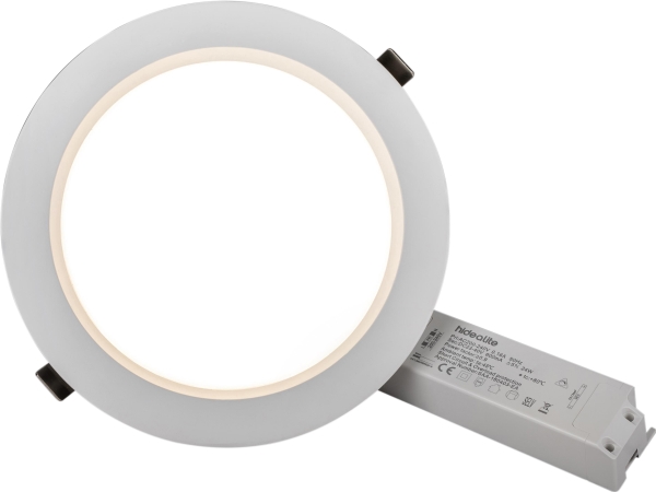 Plano Basic Downlight Ø230mm Hvid, 3.540-3.840lm, 3.000K/4.000K/5.700K via DIP-switch, fase dæmpbar, til hulmål 200-218mm.