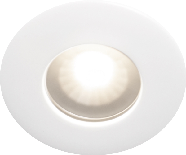LED-downlight 1208 12V Hvid 3000K, 360lm, 70°, 4,7W, 12V AC/DC, IP44. trykklemmer i kølefladen. Til installationsdåse.