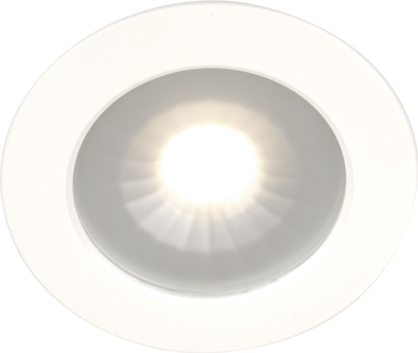 LED-Minidownlight 1202 12V hvid 3000K, 300lm, spredningsvinkel 70°, 4,3W, 12V AC/DC, IP44. Hurtigklemmer i bagstykket