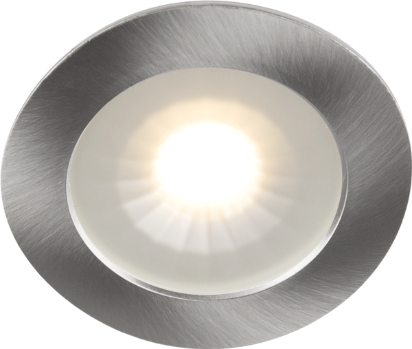 LED-Minidownlight 1202 12V børstet stål 2700K, 290lm, 70°, 4,3W/827, 12V AC/DC, IP44, Hurtigklemmer i bagstykket