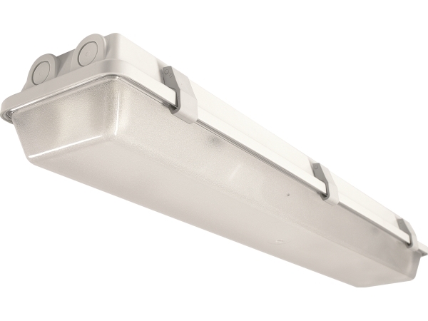 Super Marine LEDtro 2x8W/840 EL 600mm, Glasfiberarmeret polycarbonat bund med Polycarbonat afskærmning. Stål Clips.