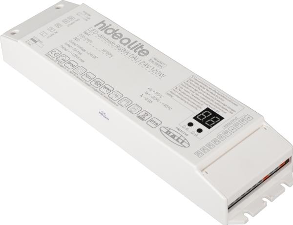 LED-dimtrafo RGBW DALI 24V 120W Til styring af LEDstrip RGB og RGBW via DALI type DT8 med en adresse.