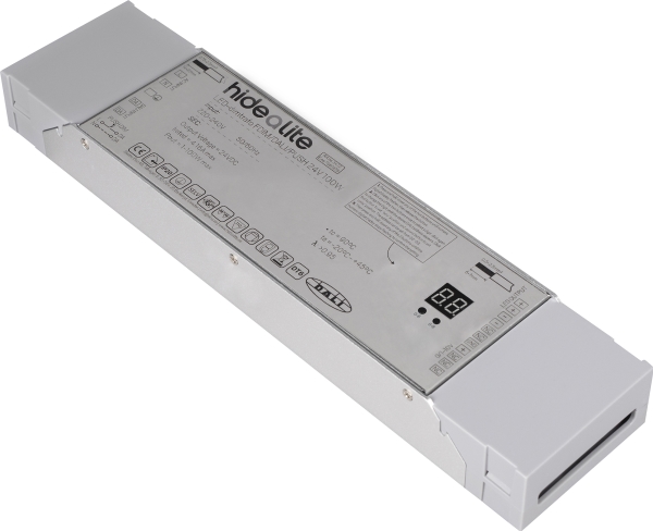 LED-dimtrafo FDIM/DALI/PUSH 24V 100W. For fasedæmpning af LEDstrip. Dæmpbar via Push (230V), DALI og 0/1-10V.