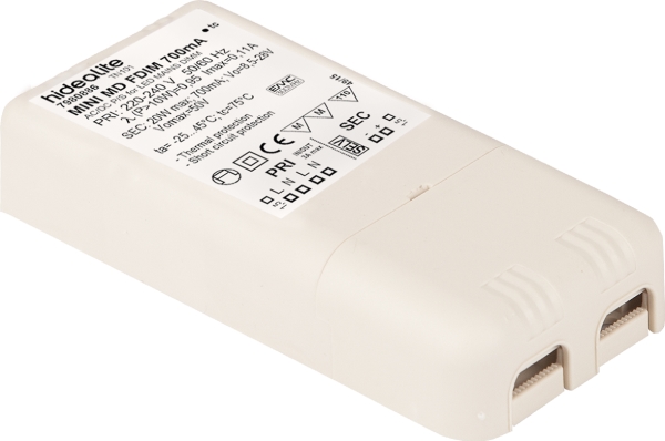 Driver Mini MD FDIM 700mA, 8,5-28V, 6-20W Fasedæmpbar 230V, IP20