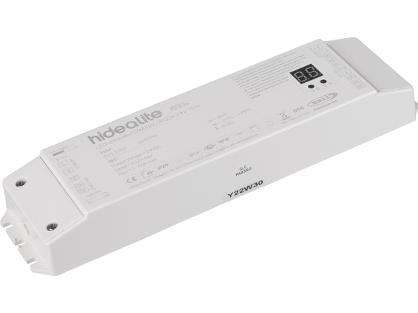 LED-dimtrafo FDIM/DALI/PUSH 24 V 75 W. Til fasedæmpning af LED-strip. Også dæmpbar via Push (230 V), DALI og 0/1-10 V.
