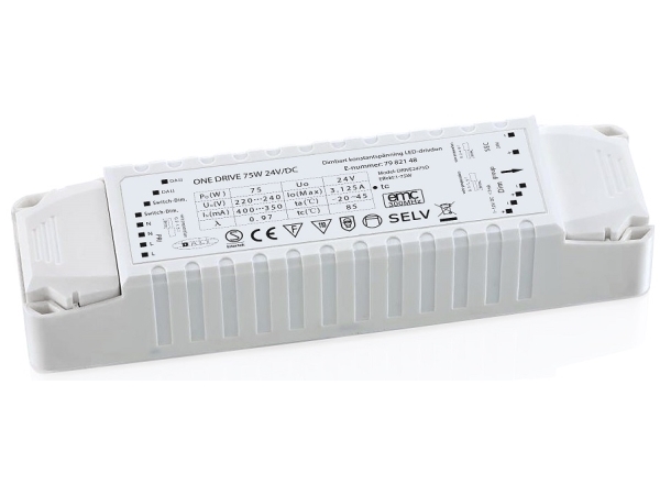 One drive Dæmpbar Led driver 24V / DC til lysstyring med DALI, Push eller 1-10V. 1-75W