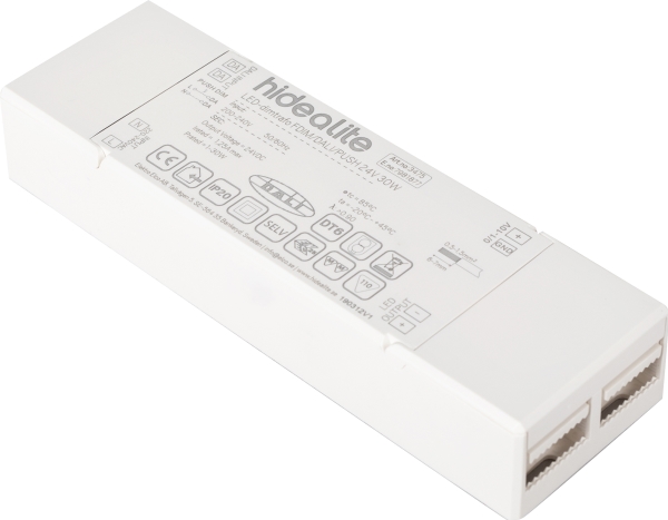 LED-dimtrafo FDIM/DALI/PUSH 24V 30W. For fasedæmpning af LEDstrip. Dæmpbar via Push (230V), DALI og 0/1-10V.