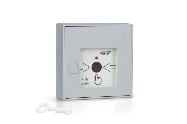 WINDOWMASTER Brandtryk, primær WSK320, gråt med akustisk signal og resetknap (ved åbning af låge afbrydes det akustiske signal).