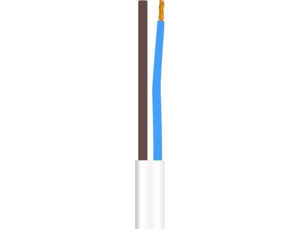 Tilledning rund, pvc 2x0,75 mm2 PKL hvid 300/300V ring, kabeldiameter 4,9-6,3 mm - (100 meter)