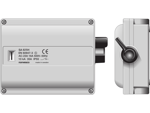 Sikkerhedsafbryder 25A 6P+N+J Grå med sort aflåselig greb 4xM25+2xM16 11kW IP55