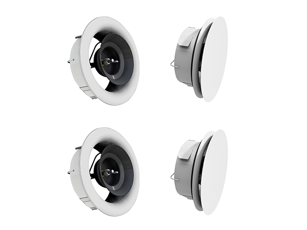 LINDAB AIRY ventilpakke 12 til huse på 100-150 m² el. 162 m³/h med rund frontplade og ventilhus. Kan fx kombineres med kanalpakke 1, 2 og 3