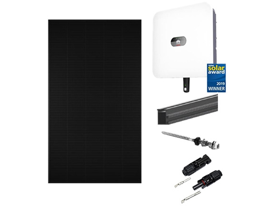 Solcellepakke til eternittag 8 stk. Longi solcellepaneler 470Wp 3,76 kWp, 3 kW Huawei hybrid inverter