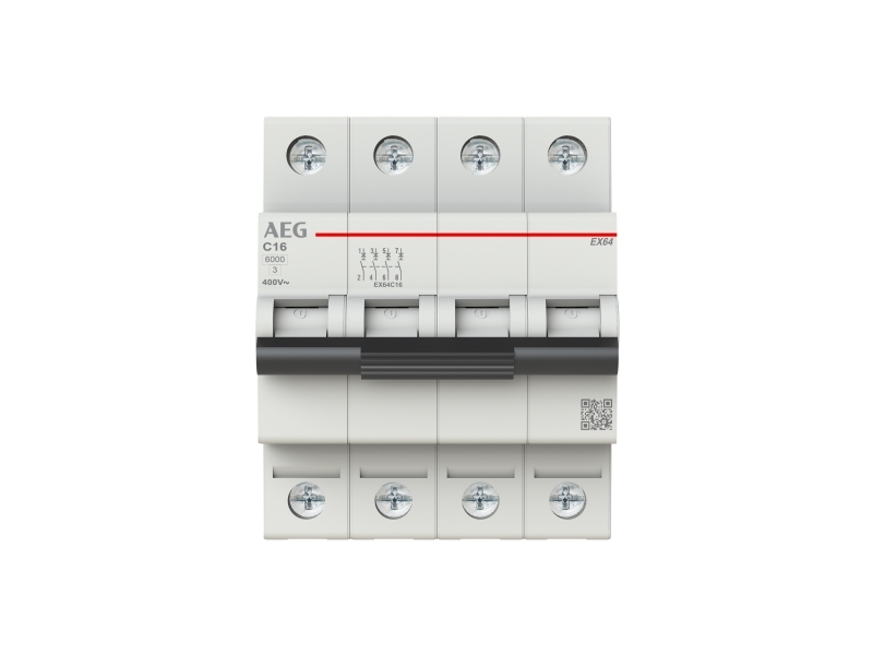 AEG Automatsikring - MCB 32A C karakteristisk, 4 polet, 6kA kortslutningsbrydeevne, 400v AC, 72mm bred