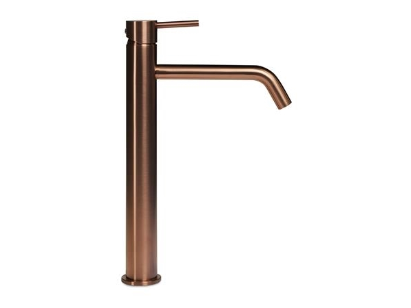 BLUE LABEL Etgrebs håndvaskarmatur uden bundventil - kold start funktion & 3/8 tilslutningsslanger - børstet bronze - høj model