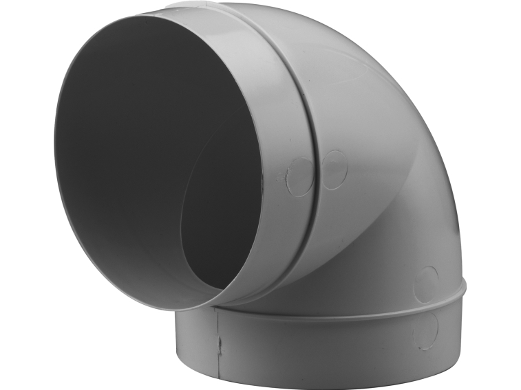 Fresh plastsystem 100, grå PVC, plastbøjning Ø100 mm, 90°. Passer i rør, nippelmål.