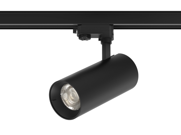 Tracklight med justerbar effekt (28W/40W) och justerbar färgtemperatur i fem steg. Strålningsvinkel: 40°. Svart finish.