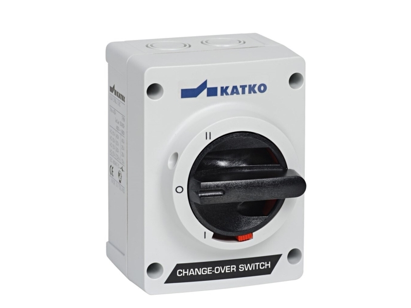 KATKO Omskifter 1-0-2 25 A / 11 kW 4 Poler AC-23 400/415V , Polycarbonate, Grå med sort greb