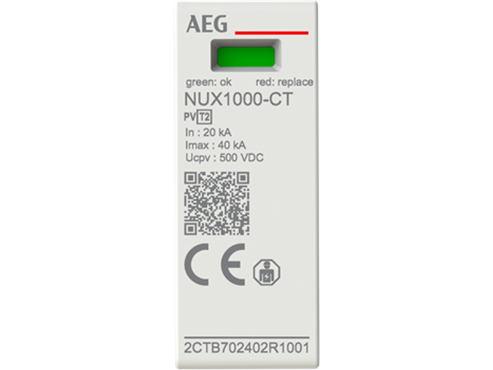 AEG NUX1000-CT - PV Transientbeskyttelse, T2, (L-L) 1000 V DC, max 8 / 20 µstransient afledningsstrøm 40 kA