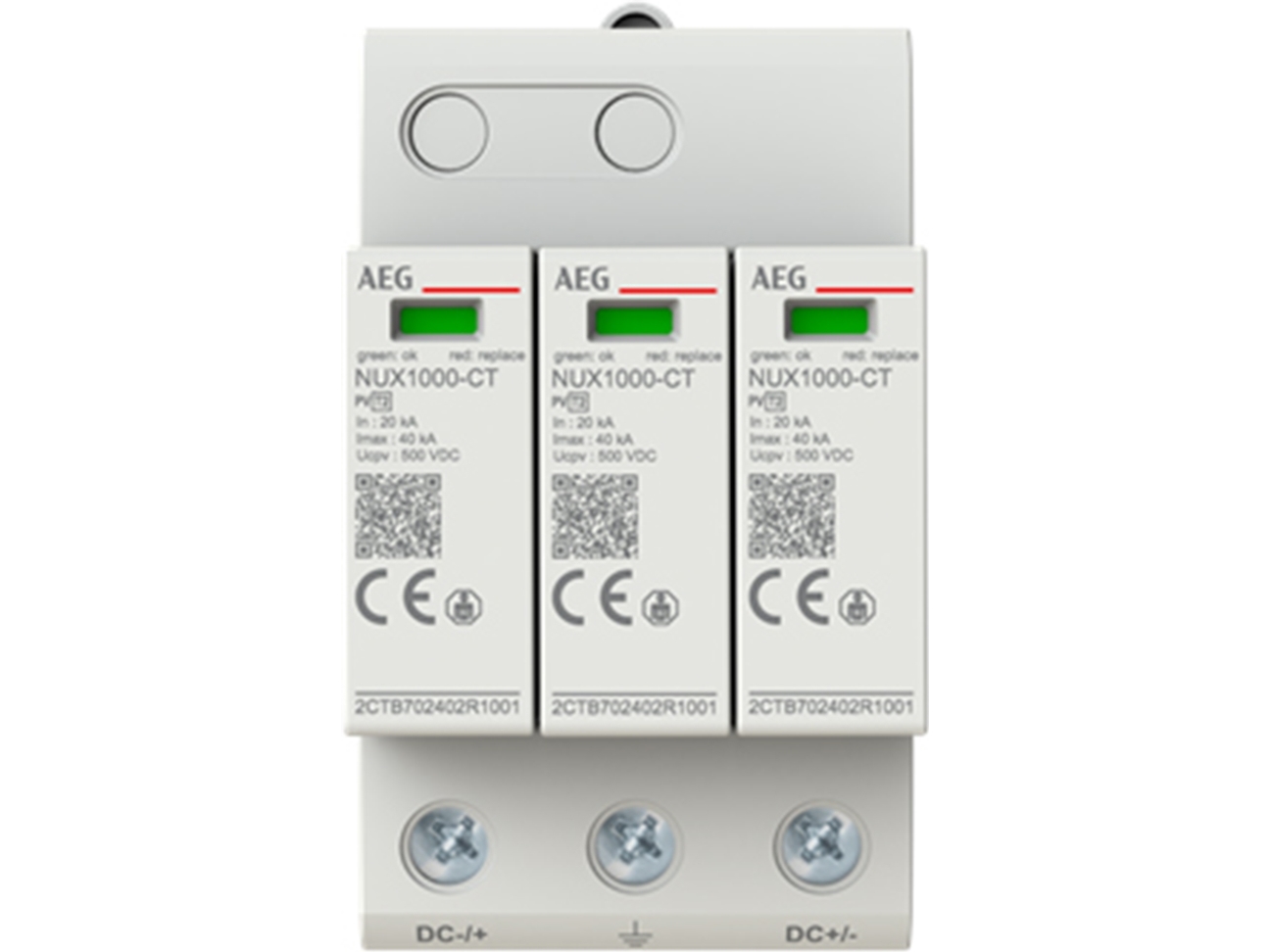 AEG NUX1000 - PV Transientbeskyttelse, T2, (L-L) 1000 V DC, max 8 / 20 µstransient afledningsstrøm 40 kA