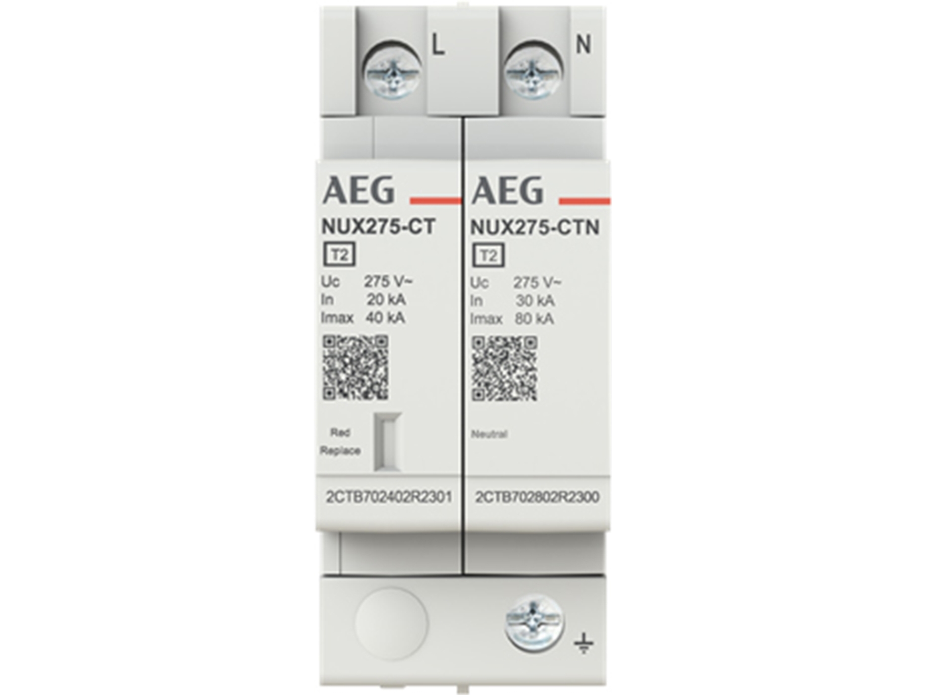 AEG NUX275-1N - AC Transientbeskyttelse, T2, (L-N) 275 V AC, max 8 / 20 µstransient afledningsstrøm 40 kA