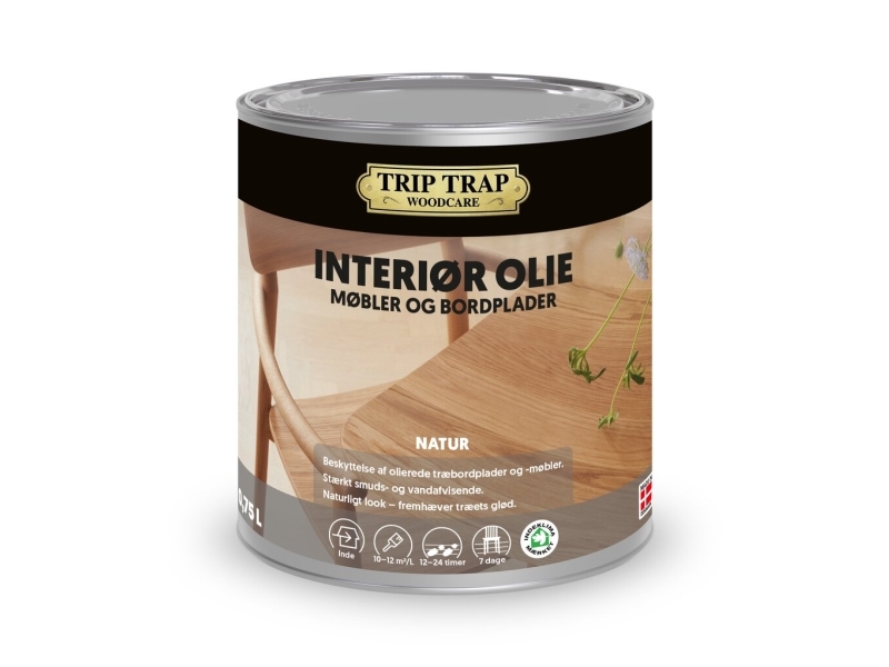 Trip Trap Interiør Olie Nordic 0,75L er velegnet til bordplader og møbler, er nem at arbejde med