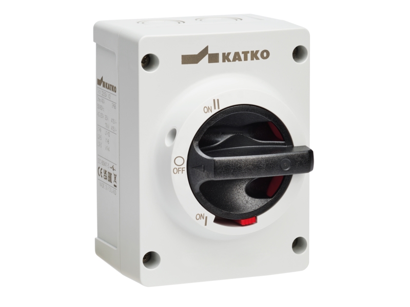 KATKO Omskifter 1-0-2 40 A / 18.5 kW 4 Poler AC-23 400/415V , Polycarbonate, Grå med sort greb
