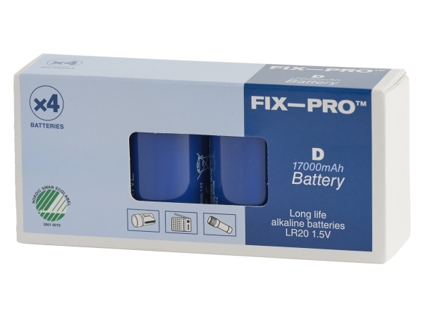 FIX-PRO BATTERI ALKALINE D LR20 LONG LIFE 4 STK