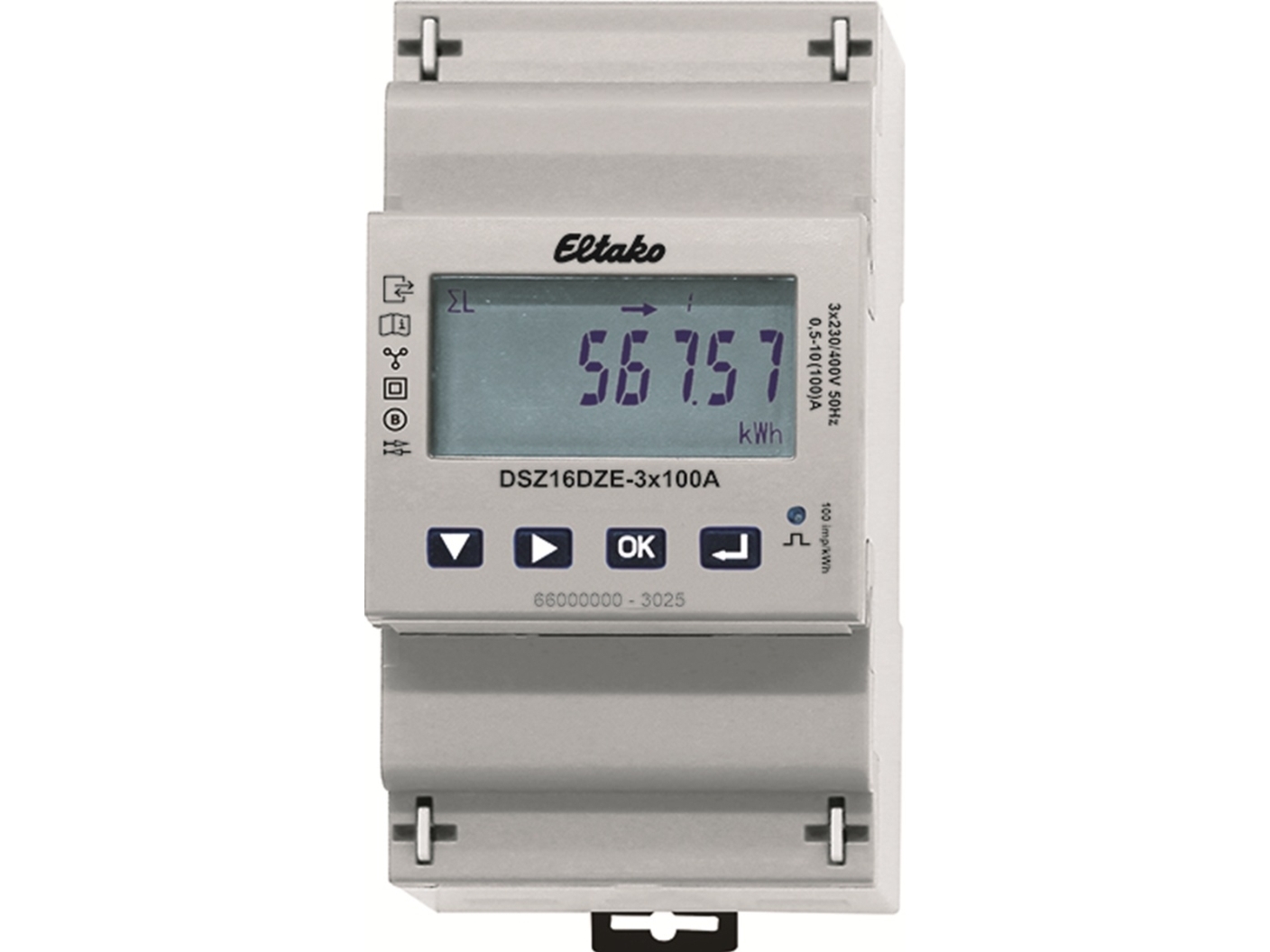 Tovejs 3-faset kWh-måler til maks. 3x100A, MODBUS og S0 interface