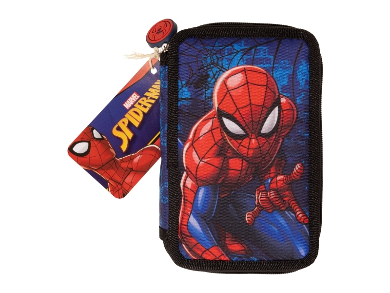 Spiderman Penalhus m. Indhold - Filled Double Decker - Sort/Blå