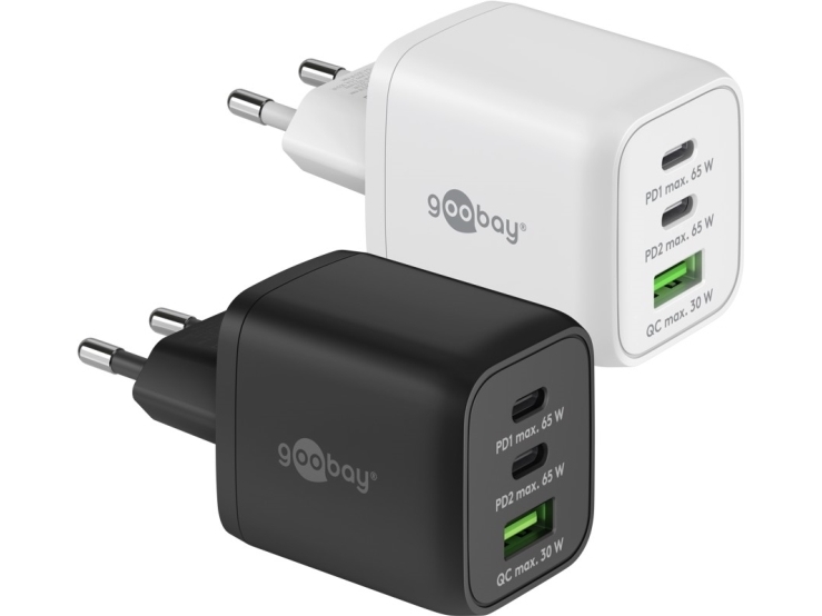 USB-C™ PD Multiport Quick Charger (65 W), black, black - plug adapter with 2x USB-C™ ports (Power Delivery)