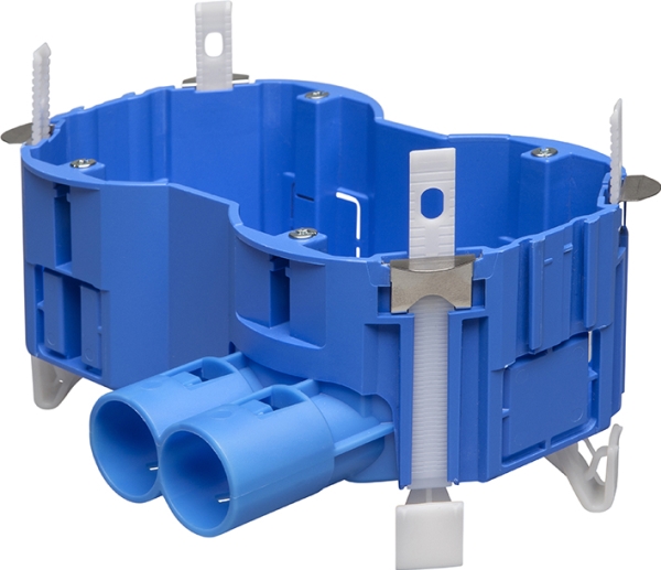 ABB Hafobox Halogenfri forfradåse med rørtud (2x Ø16-20 mm), 2 moduler, Ø76 50mm dyb. Blå eurodåse