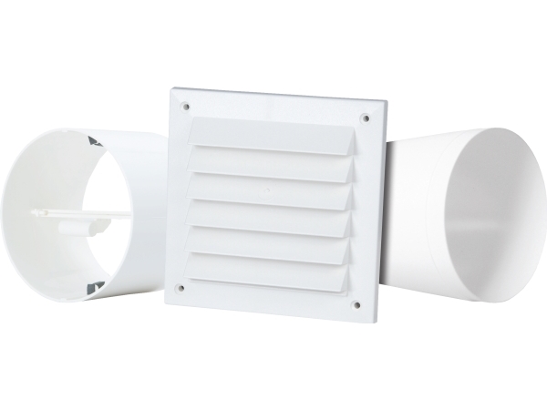 FRESH Monteringssæt KIT125 til ventilator Intellivent med modulrør, vindstop og udvendig murrist. Samlet længde for gennemføring 310 mm.