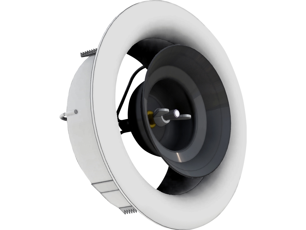 LINDAB Ventilhus AIRYB Ø160 mm til AIRYFB frontplade. Monteres i kanalsystem, farve RAL9003. Anvendes til både indblæsning og udsugning.