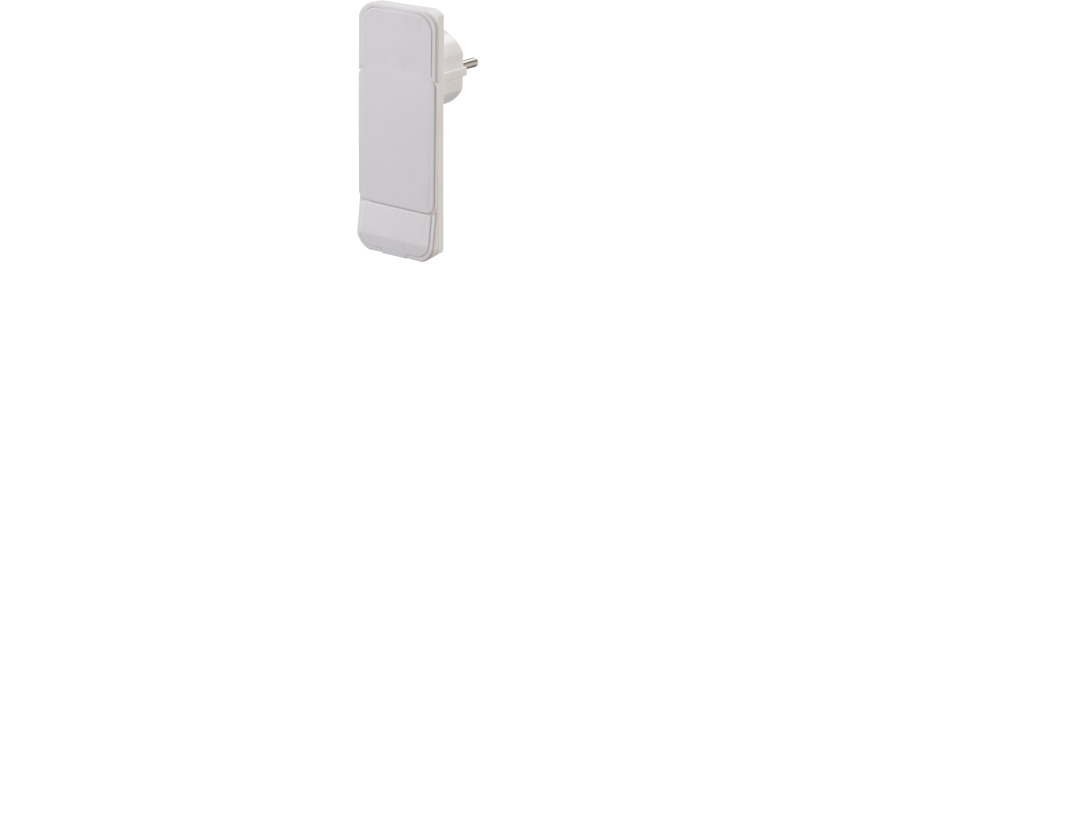 FIX-PRO SMART PLUG, schuko flad stikprop, som kan anvendes bag møbler, hårde hvidevarer og lignende, hvor pladsen er trang. Hvid farve