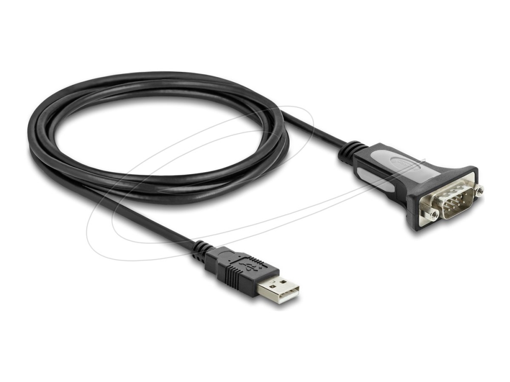 Delock - Usb / Serielkabel - Usb (Han) Til Db-9 (Han) Med Nødder - 3 M - Grå, Sort
