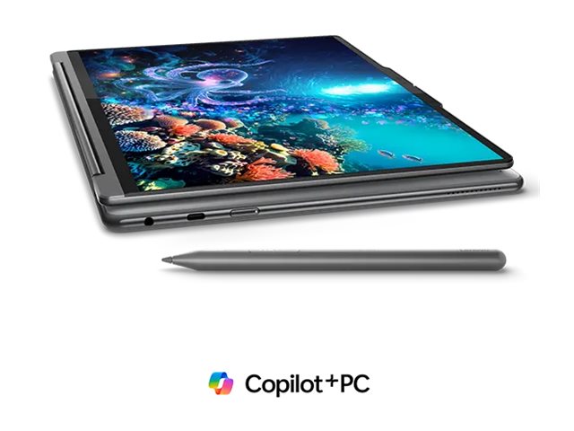 Lenovo Yoga 9 2-i-1 14ILL10 83LC – Aura Edition – Copilot+ PC – flip-design – Intel Core Ultra 7 – 258V / op til 4,8 GHz - Evo - Windows 11 Pro - Intel Arc Graphics 140V - 32 GB RAM - 1 TB SSD NVMe - 14 OLED-berøringsskærm 2880 x 1800 (2,8K) @ 120 Hz - Wi-Fi 7, Bluetooth - luna-grå - tastatur: Nordisk - med 2 års Lenovo Premium Care - med Lenovo USB-C 4-i-1 Hub Gen 2