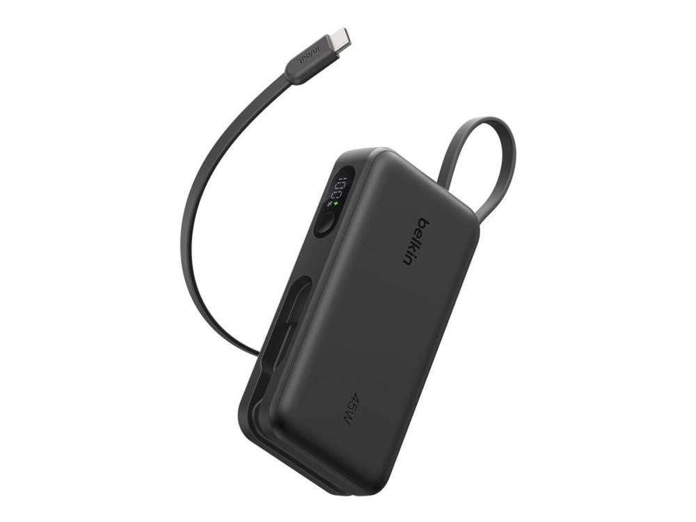 Belkin Ultracharge - Powerbank - With Integrated Cable And Display - 10000 Mah - 45 Watt - Fast Charge - 2 Output-Stikforbindelser (Usb, Usb-C) - Sor