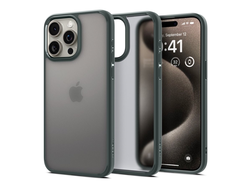 Spigen Acs06569, Cover, Apple, Iphone 15 Pro Max, 17 Cm (6.7"), Grøn, Transparent