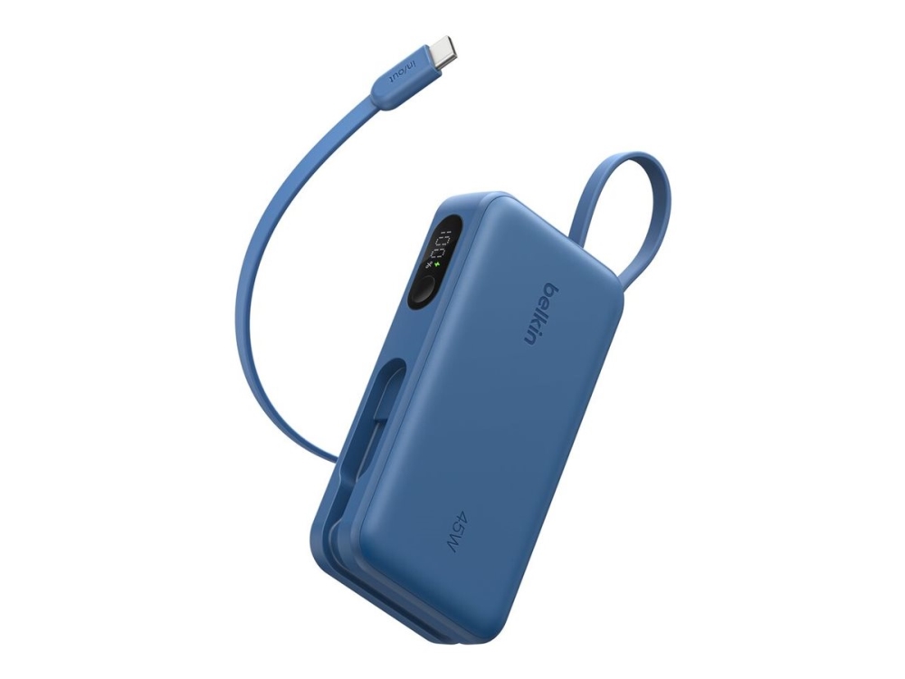 Belkin Ultracharge - Powerbank - With Integrated Cable And Display - 10000 Mah - 45 Watt - Fast Charge - 2 Output-Stikforbindelser (Usb, Usb-C) - Blå
