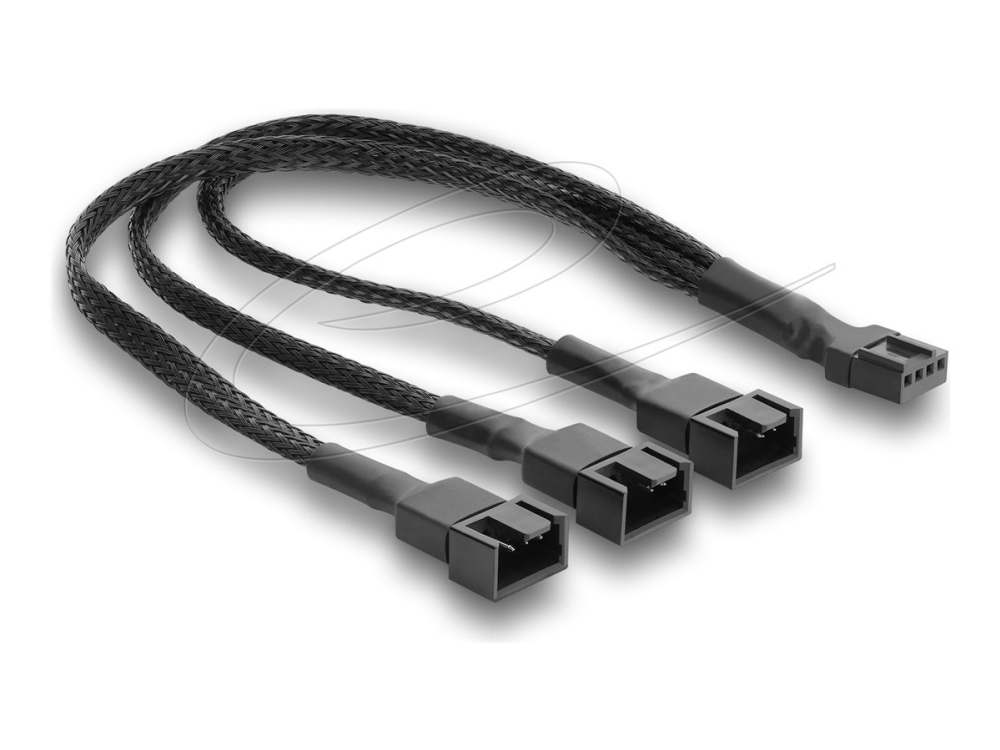 Delock Fan Cable Splitter 1 x 4 pin PWM female to male + 2 x 4 pin (3 pins connected) male with braided jacket 25 cm black