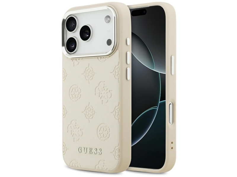 Guess Peony Hot Stamp Script Magsafe Case For Iphone 17 Pro - Beige