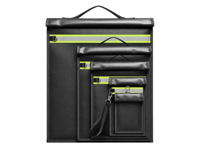 Set Of 5 Fireproof Rfid Blocking Bags Otn-5R With Handle And Reflector - Black