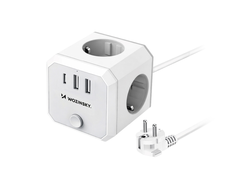Wozinsky Wkz-3B Power Cube 3X Ac 2X Usb-A 1X Usb-C 4000 W With 1.8 M Cable - White