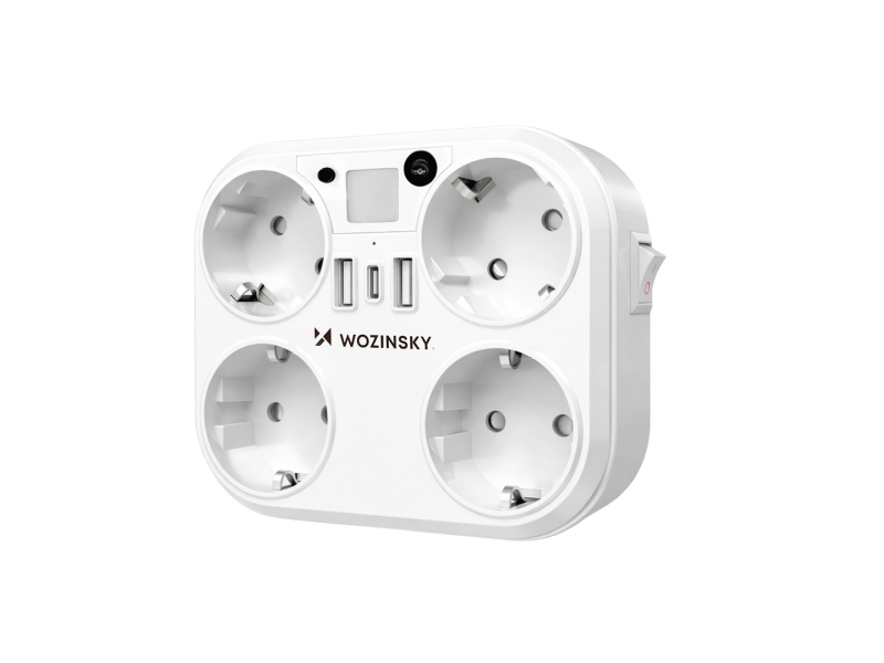 Wozinsky Wrs-2B Stikdåse 4X Ac, 2X Usb-A, 2X Usb-C, 4000 W Med Lys – Hvid