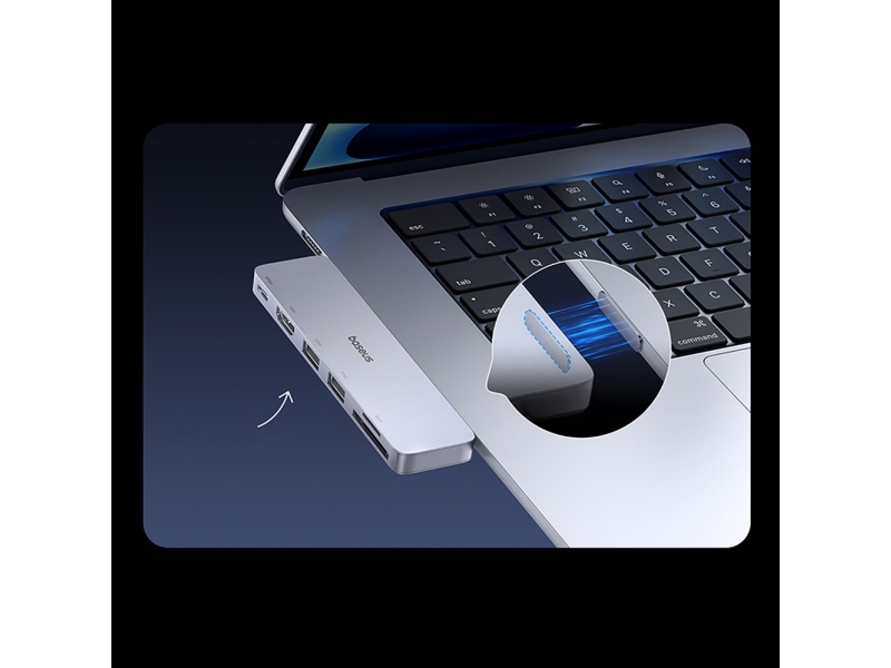Baseus Ultra Joy 6In1 Docking Station (Usb-C Pd, 2Xusb 3.0, Hdmi, Sd/Tf) Grau